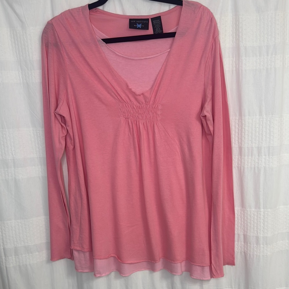 New Additions Maternity Pink Flutter Sleeve Blouse Relaxed Fit